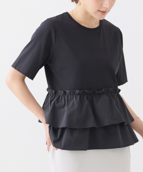 GLACIER lusso(グラシアルッソ)の「【美冷・接触冷感・UVカット】裾フリルトップス(Tシャツ/カットソー・レディース・ブラック/グリーン/アイボリー・L/LL/M)」の3枚目の写真