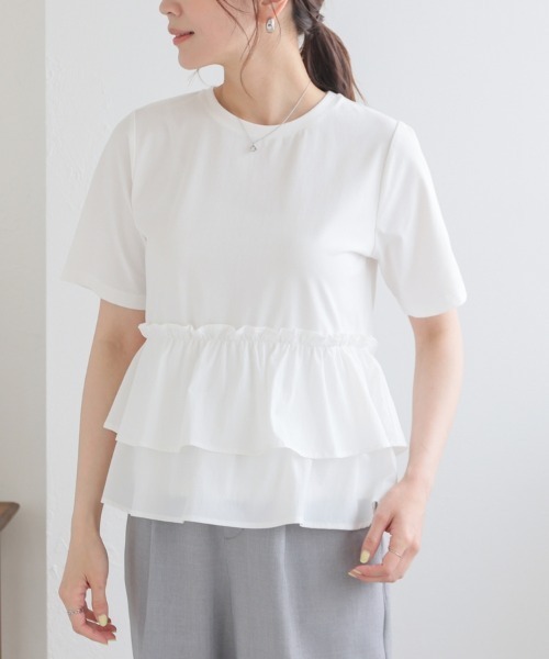 GLACIER lusso(グラシアルッソ)の「【美冷・接触冷感・UVカット】裾フリルトップス(Tシャツ/カットソー・レディース・ブラック/グリーン/アイボリー・L/LL/M)」の7枚目の写真