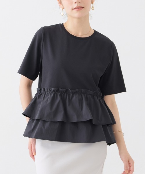 GLACIER lusso(グラシアルッソ)の「【美冷・接触冷感・UVカット】裾フリルトップス(Tシャツ/カットソー・レディース・ブラック/グリーン/アイボリー・L/LL/M)」の10枚目の写真