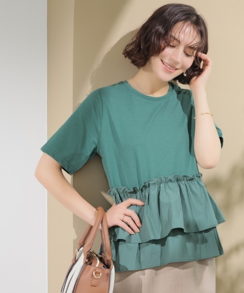 GLACIER lusso(グラシアルッソ)の「【美冷・接触冷感・UVカット】裾フリルトップス(Tシャツ/カットソー・レディース・ブラック/グリーン/アイボリー・L/LL/M)」の13枚目の写真