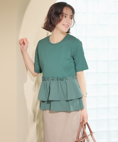 GLACIER lusso(グラシアルッソ)の「【美冷・接触冷感・UVカット】裾フリルトップス(Tシャツ/カットソー・レディース・ブラック/グリーン/アイボリー・L/LL/M)」の14枚目の写真