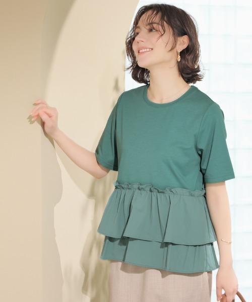 GLACIER lusso(グラシアルッソ)の「【美冷・接触冷感・UVカット】裾フリルトップス(Tシャツ/カットソー・レディース・ブラック/グリーン/アイボリー・L/LL/M)」の15枚目の写真