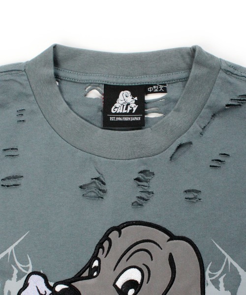 GALFY（ガルフィー）の「【GALFY】病みに溶かされし大ダメージTシャツ / 【ガルフィー】グラフィック刺しゅうロゴダメージ半袖Ｔシャツ（Tシャツ/カットソー・メンズ・ベージュ/グレー/チャコール・L/XL）」の15枚目の写真