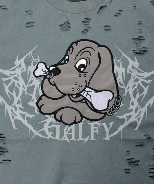 GALFY（ガルフィー）の「【GALFY】病みに溶かされし大ダメージTシャツ / 【ガルフィー】グラフィック刺しゅうロゴダメージ半袖Ｔシャツ（Tシャツ/カットソー・メンズ・ベージュ/グレー/チャコール・L/XL）」の17枚目の写真