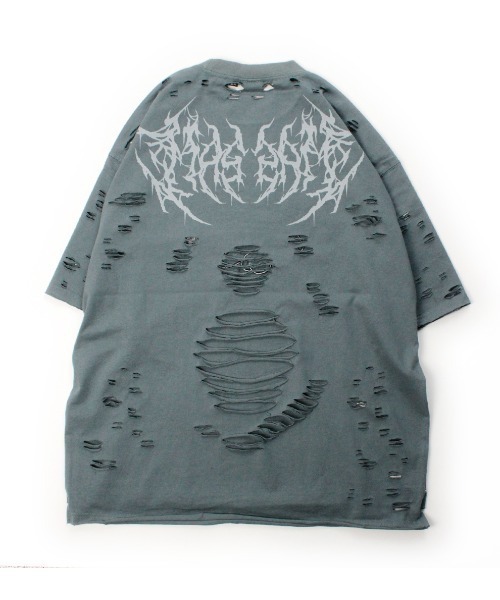 GALFY（ガルフィー）の「【GALFY】病みに溶かされし大ダメージTシャツ / 【ガルフィー】グラフィック刺しゅうロゴダメージ半袖Ｔシャツ（Tシャツ/カットソー・メンズ・ベージュ/グレー/チャコール・L/XL）」の14枚目の写真