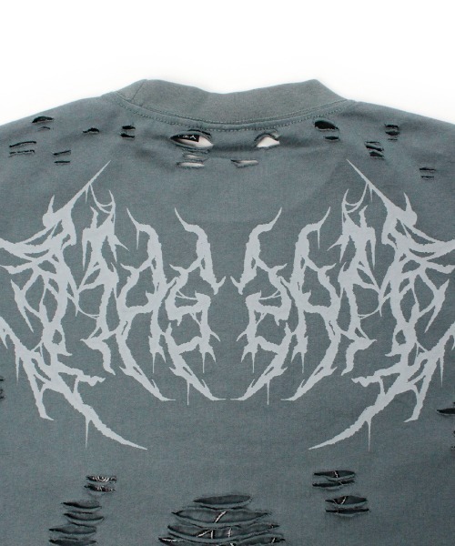 GALFY（ガルフィー）の「【GALFY】病みに溶かされし大ダメージTシャツ / 【ガルフィー】グラフィック刺しゅうロゴダメージ半袖Ｔシャツ（Tシャツ/カットソー・メンズ・ベージュ/グレー/チャコール・L/XL）」の16枚目の写真