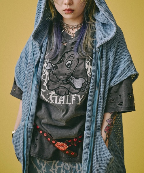 GALFY（ガルフィー）の「【GALFY】病みに溶かされし大ダメージTシャツ / 【ガルフィー】グラフィック刺しゅうロゴダメージ半袖Ｔシャツ（Tシャツ/カットソー・メンズ・ベージュ/グレー/チャコール・L/XL）」の20枚目の写真