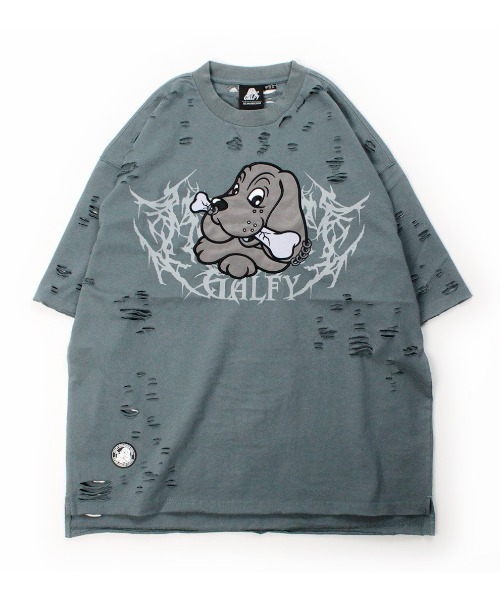 GALFY（ガルフィー）の「【GALFY】病みに溶かされし大ダメージTシャツ / 【ガルフィー】グラフィック刺しゅうロゴダメージ半袖Ｔシャツ（Tシャツ/カットソー・メンズ・ベージュ/グレー/チャコール・L/XL）」の13枚目の写真