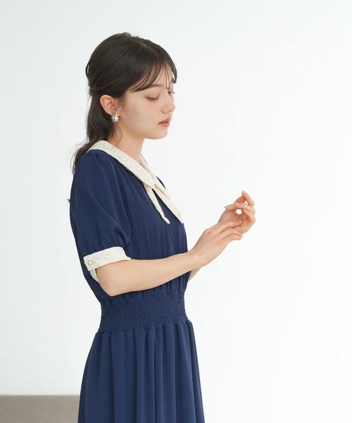 ASTORIA ODIER(アストリアオディール)の「レースリボン風襟ワンピース(ワンピース・レディース・ラベンダー/ネイビー/ブラック/ホワイト×ブラック・MEDIUM)」の10枚目の写真