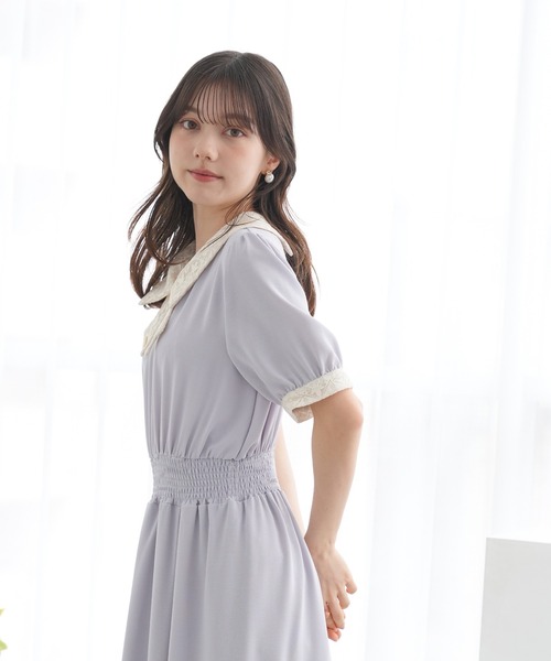 ASTORIA ODIER(アストリアオディール)の「レースリボン風襟ワンピース(ワンピース・レディース・ラベンダー/ネイビー/ブラック/ホワイト×ブラック・MEDIUM)」の17枚目の写真