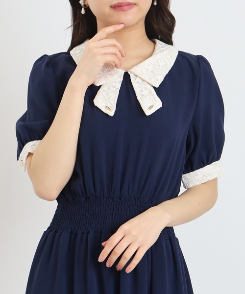 ASTORIA ODIER(アストリアオディール)の「レースリボン風襟ワンピース(ワンピース・レディース・ラベンダー/ネイビー/ブラック/ホワイト×ブラック・MEDIUM)」の21枚目の写真