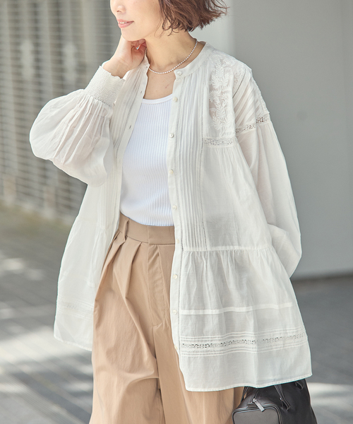 journal standard L'essage(ジャーナルスタンダードレサージュ)の「リバーレースチュニックブラウス(シャツ/ブラウス・レディース・ブラック/ホワイト・FREE)」の10枚目の写真