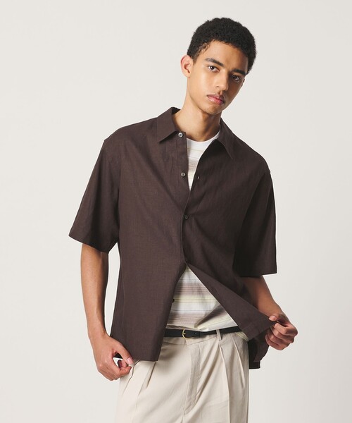 BEAUTY&YOUTH UNITED ARROWS（ビューティーアンドユースユナイテッドアローズ）の「HI-LINE シュリンク リネン ハーフ スリーブ シャツ（シャツ/ブラウス・メンズ・レッド/ダークブラウン・XL/M/L/S）」の14枚目の写真