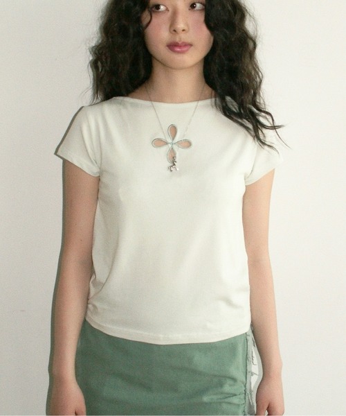 musubore(ムスボレ)の「【 select 】flower punched tee / フラワーパンチTシャツ(Tシャツ/カットソー・レディース・チャコールグレー/ミント・FREE)」の2枚目の写真