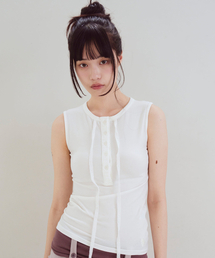 Lace Henley Neck Sleeveless, White