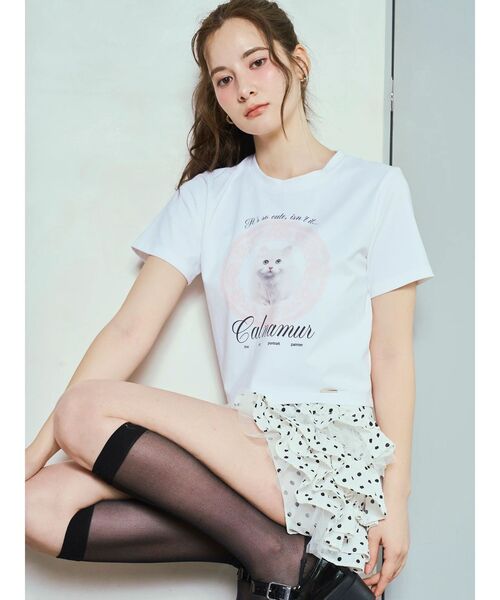 CALNAMUR(カルナムール)の「CAT Tシャツ(Tシャツ/カットソー・レディース・ホワイト/ピンク/オフホワイト/ブルー/ブラック・FREE)」の3枚目の写真