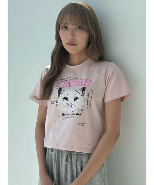 CALNAMUR(カルナムール)の「CAT Tシャツ(Tシャツ/カットソー・レディース・ホワイト/ピンク/オフホワイト/ブルー/ブラック・FREE)」の5枚目の写真
