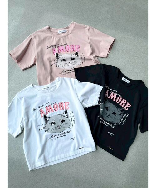 CALNAMUR(カルナムール)の「CAT Tシャツ(Tシャツ/カットソー・レディース・ホワイト/ピンク/オフホワイト/ブルー/ブラック・FREE)」の8枚目の写真