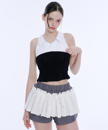 ARCMETHOD（アークメソッド）の「レイヤードシャツスリーブレストップ（ブラック＆ホワイト）（Tシャツ/カットソー）」