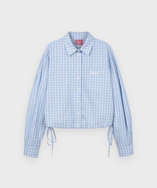 SINOON（シヌーン）の「2-Way Drawstring Crop Shirt (Blue)（シャツ/ブラウス・レディース・ブルー・FREE）」の4枚目の写真