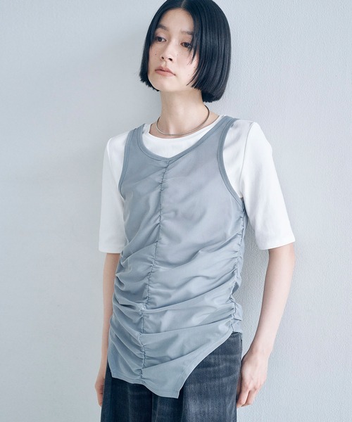Obis&(オビスアンド)の「【2枚セット】マルチWayチュールギャザータンク&ベーシックタンク(タンクトップ・レディース・グレー系その他/ブラウン系その他・FREE)」の3枚目の写真