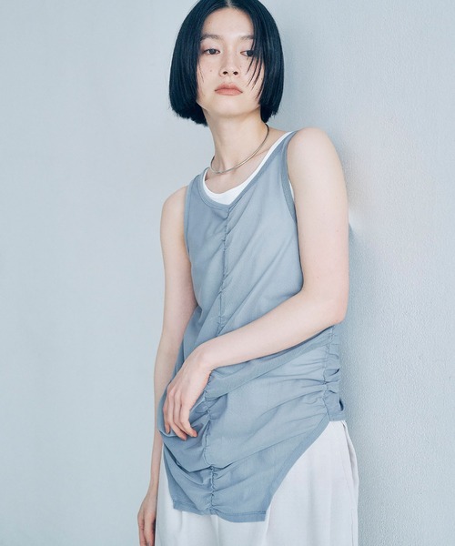 Obis&(オビスアンド)の「【2枚セット】マルチWayチュールギャザータンク&ベーシックタンク(タンクトップ・レディース・グレー系その他/ブラウン系その他・FREE)」の5枚目の写真