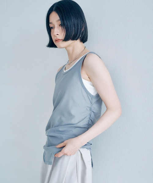 Obis&(オビスアンド)の「【2枚セット】マルチWayチュールギャザータンク&ベーシックタンク(タンクトップ・レディース・グレー系その他/ブラウン系その他・FREE)」の9枚目の写真