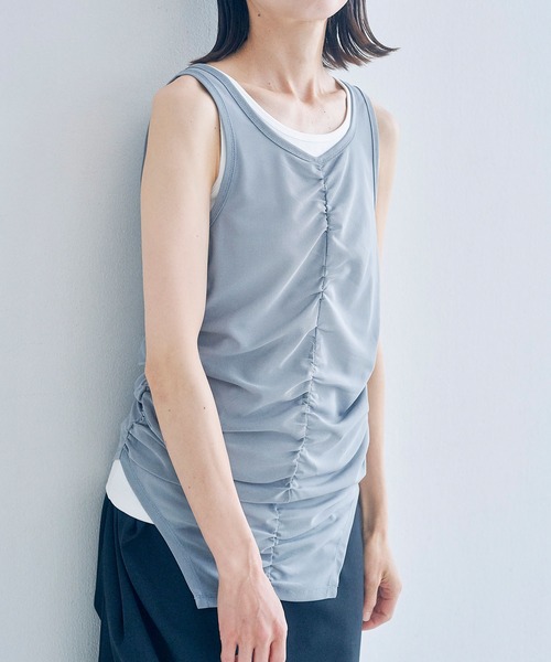 Obis&(オビスアンド)の「【2枚セット】マルチWayチュールギャザータンク&ベーシックタンク(タンクトップ・レディース・グレー系その他/ブラウン系その他・FREE)」の11枚目の写真