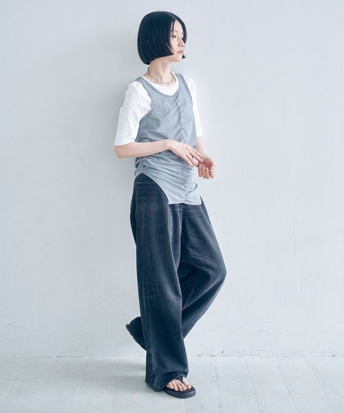 Obis&(オビスアンド)の「【2枚セット】マルチWayチュールギャザータンク&ベーシックタンク(タンクトップ・レディース・グレー系その他/ブラウン系その他・FREE)」の20枚目の写真