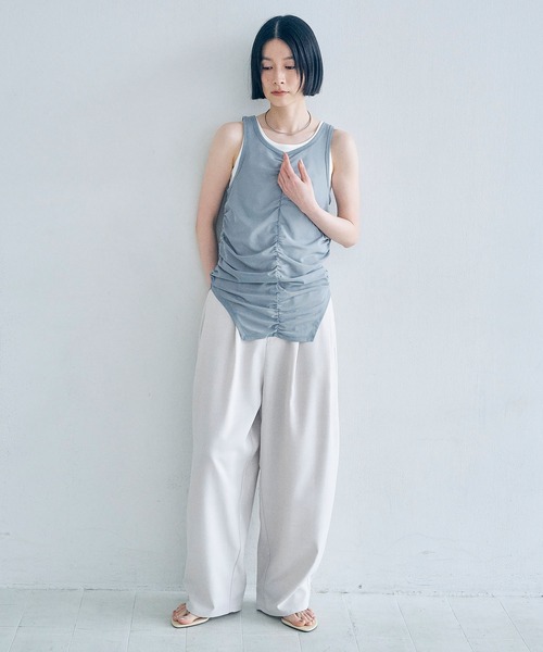 Obis&(オビスアンド)の「【2枚セット】マルチWayチュールギャザータンク&ベーシックタンク(タンクトップ・レディース・グレー系その他/ブラウン系その他・FREE)」の16枚目の写真