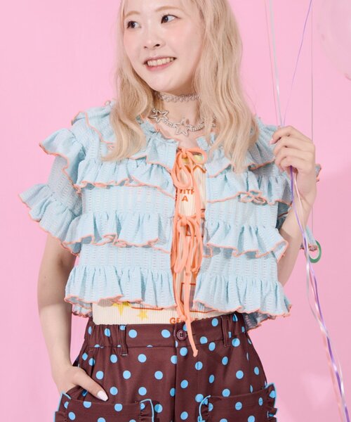 HELLO.SANFRANCISCO(ハローサンフランシスコ)の「【HELLO.SANFRANCISCO/ハローサンフランシスコ】2WAYフリルメロウボレロ(カーディガン/ボレロ・レディース・サックスブルー/アイボリー/イエロー・ONE SIZE)」の2枚目の写真