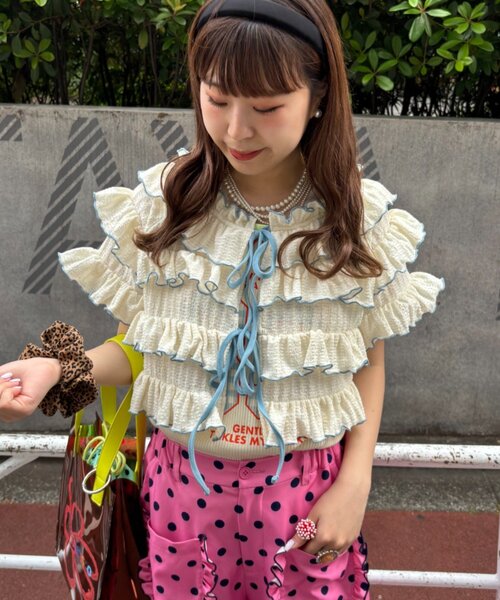 HELLO.SANFRANCISCO(ハローサンフランシスコ)の「【HELLO.SANFRANCISCO/ハローサンフランシスコ】2WAYフリルメロウボレロ(カーディガン/ボレロ・レディース・サックスブルー/アイボリー/イエロー・ONE SIZE)」の1枚目の写真