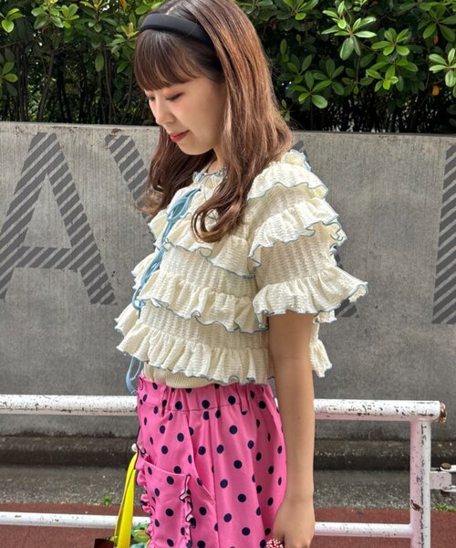 HELLO.SANFRANCISCO(ハローサンフランシスコ)の「【HELLO.SANFRANCISCO/ハローサンフランシスコ】2WAYフリルメロウボレロ(カーディガン/ボレロ・レディース・サックスブルー/アイボリー/イエロー・ONE SIZE)」の4枚目の写真