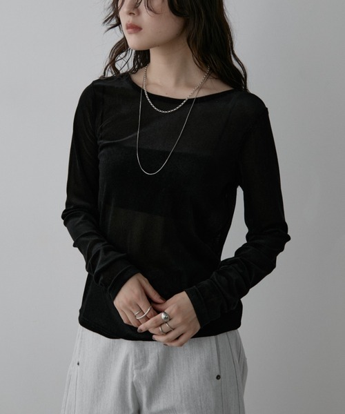 Aunt Marie's(アントマリーズ)の「シアーベロアバックオープンプルオーバー(Tシャツ/カットソー・レディース・ブラック/ブラウン/グレー・FREE)」の8枚目の写真