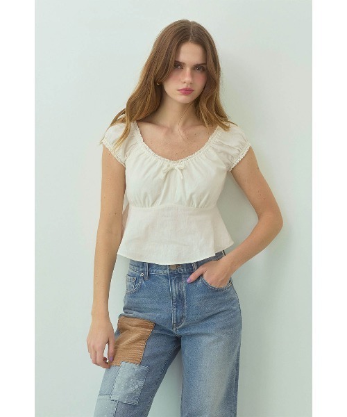 ALEXIA STAM(アリシアスタン)の「Linen Cropped Top /リネンクロップドトップス(Tシャツ/カットソー・レディース・ベージュ/ブラック/ホワイト・M/S)」の15枚目の写真