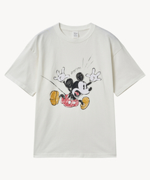 フェイドウォッシングジャンピング_ミッキー_ Tシャツ (ホワイト)