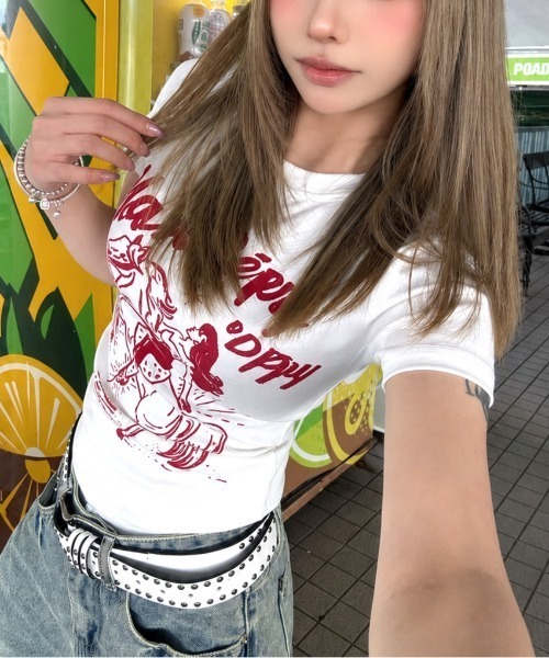 SHEENA（シーナ）の「カウガールロゴプリントフィットTシャツ（Tシャツ/カットソー・レディース・グレー/ホワイト・M）」の7枚目の写真