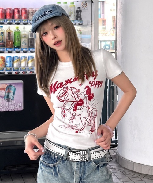 SHEENA（シーナ）の「カウガールロゴプリントフィットTシャツ（Tシャツ/カットソー・レディース・グレー/ホワイト・M）」の10枚目の写真