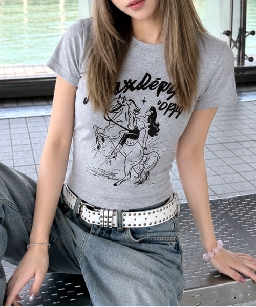 SHEENA（シーナ）の「カウガールロゴプリントフィットTシャツ（Tシャツ/カットソー・レディース・グレー/ホワイト・M）」の14枚目の写真