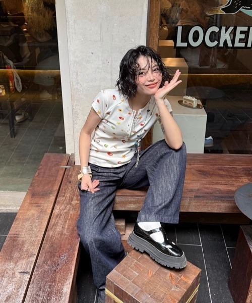 LAMPOON(ランプーン)の「【LAMPOON】フルーツマルチプリントヘンリーネックTシャツ(Tシャツ/カットソー・レディース・ホワイト・MEDIUM/LARGE/SMALL)」の16枚目の写真