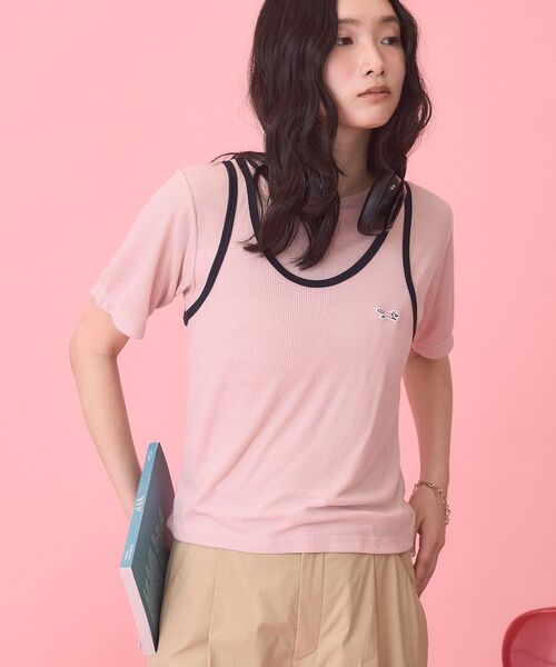 PENNEYS(ぺニーズ)の「【PENNEY'S】配色タンクトップ+Tシャツ(Tシャツ/カットソー・レディース・ネイビー/アイボリー/ピンク・FREE)」の3枚目の写真
