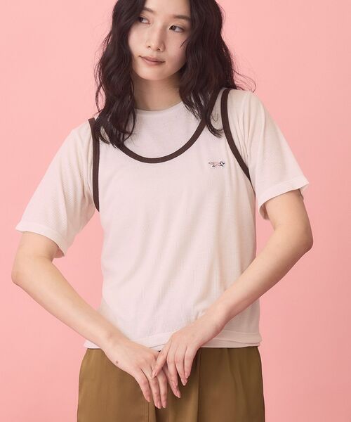 PENNEYS(ぺニーズ)の「【PENNEY'S】配色タンクトップ+Tシャツ(Tシャツ/カットソー・レディース・ネイビー/アイボリー/ピンク・FREE)」の2枚目の写真