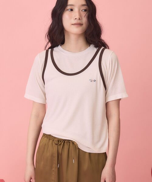 PENNEYS(ぺニーズ)の「【PENNEY'S】配色タンクトップ+Tシャツ(Tシャツ/カットソー・レディース・ネイビー/アイボリー/ピンク・FREE)」の5枚目の写真