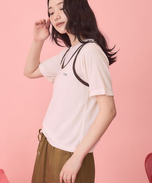 PENNEYS(ぺニーズ)の「【PENNEY'S】配色タンクトップ+Tシャツ(Tシャツ/カットソー・レディース・ネイビー/アイボリー/ピンク・FREE)」の6枚目の写真