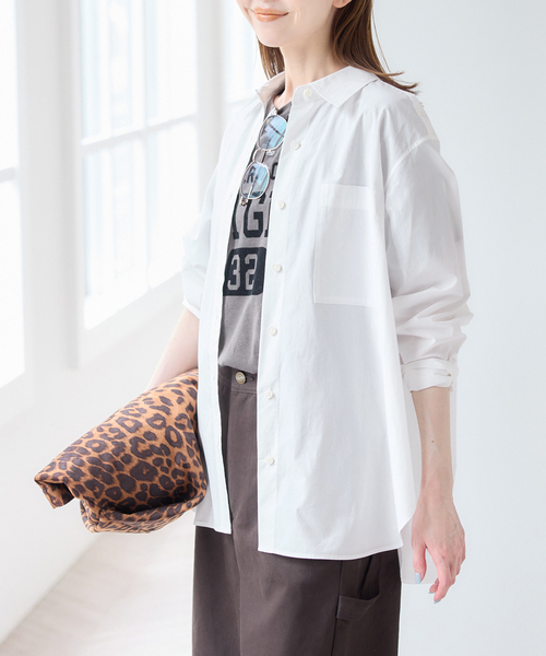 U by SPICK&SPAN(ユーバイスピックアンドスパン)の「ラウンドヘムオーバーサイズシャツ(シャツ/ブラウス・レディース・ブラウン/ホワイト/ブルー/ピンク・FREE)」の10枚目の写真