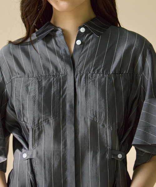 STUDIOUS(ステュディオス)の「【STUDIOUS/ステュディオス】Hem Flare 2way Blouse/ヘムフレア2ウェイブラウス(シャツ/ブラウス・レディース・ホワイト/ストライプ・FREE)」の15枚目の写真
