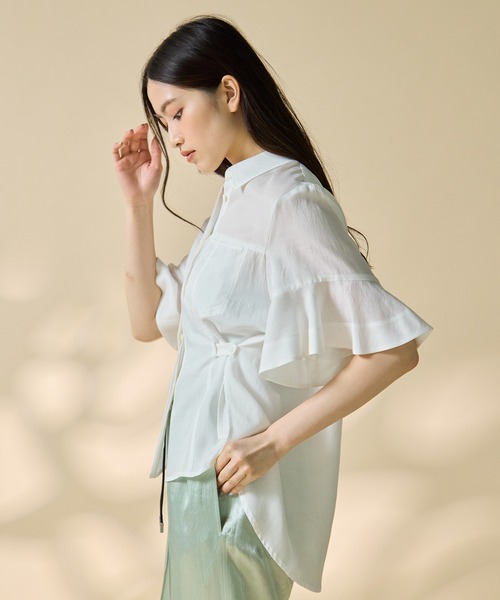 STUDIOUS(ステュディオス)の「【STUDIOUS/ステュディオス】Hem Flare 2way Blouse/ヘムフレア2ウェイブラウス(シャツ/ブラウス・レディース・ホワイト/ストライプ・FREE)」の6枚目の写真