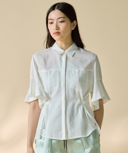STUDIOUS(ステュディオス)の「【STUDIOUS/ステュディオス】Hem Flare 2way Blouse/ヘムフレア2ウェイブラウス(シャツ/ブラウス・レディース・ホワイト/ストライプ・FREE)」の7枚目の写真