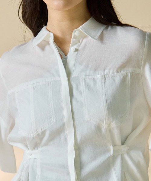 STUDIOUS(ステュディオス)の「【STUDIOUS/ステュディオス】Hem Flare 2way Blouse/ヘムフレア2ウェイブラウス(シャツ/ブラウス・レディース・ホワイト/ストライプ・FREE)」の4枚目の写真