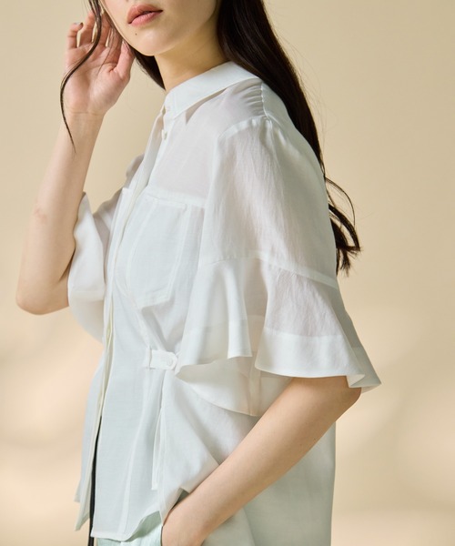 STUDIOUS(ステュディオス)の「【STUDIOUS/ステュディオス】Hem Flare 2way Blouse/ヘムフレア2ウェイブラウス(シャツ/ブラウス・レディース・ホワイト/ストライプ・FREE)」の3枚目の写真